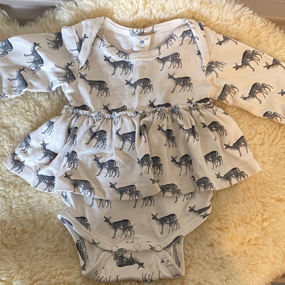 kate quinn Cream Onesie Dress with Black Deer Print